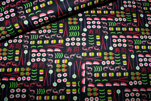 Designerbaumwolle I love Sushi schwarz (10 cm)