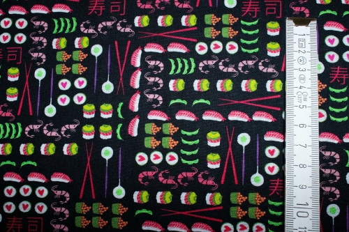 Designerbaumwolle I love Sushi schwarz (10 cm)