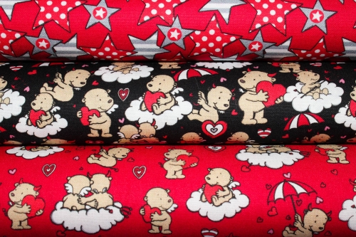 Baumwollstoff Engel & Teufel schwarz (10 cm)