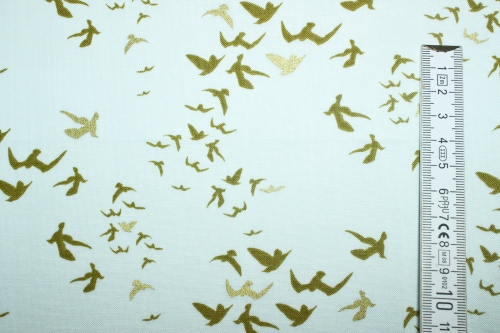 Preview: Designerbaumwollstoff Birds in light blue metallic (10 cm)