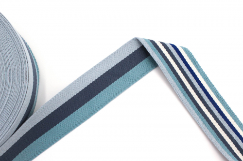 Preview: Gurtband Streifen verschiedene Blautöne/ naturweiß 40 mm (1 m)
