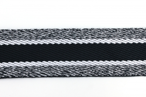 Preview: Gurtband meliert mit Streifen schwarz/ weiß 40 mm (1 m)