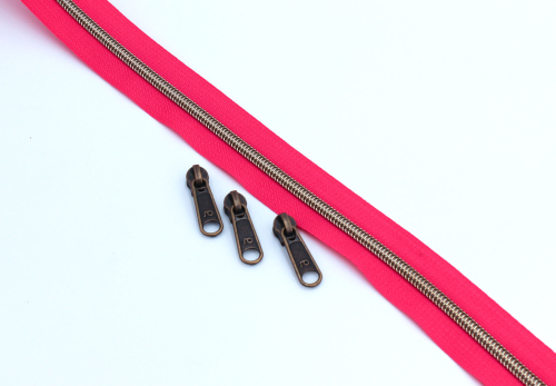 Preview: Endlosreißverschluss metallisiert pink/messing-antik (1m)