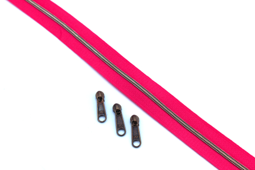Preview: Endlosreißverschluss metallisiert schmal pink/messing-antik (1m)
