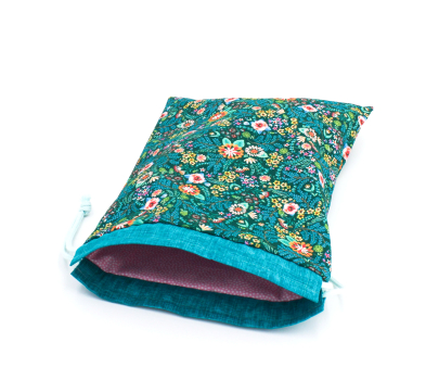 Preview: Projektbeutel / Handarbeitsbeutel mit Kordel Faraway Florals cypress