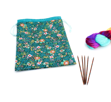 Projektbeutel / Handarbeitsbeutel mit Kordel Faraway Florals cypress