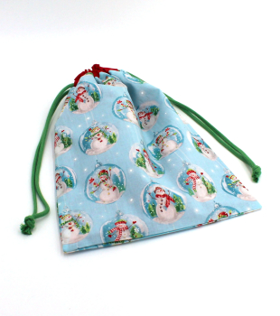 Projektbeutel / Handarbeitsbeutel mit Kordel Snowglobes Ice Blue