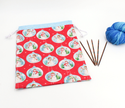 Projektbeutel / Handarbeitsbeutel mit Kordel Snowglobes Red