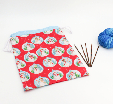 Projektbeutel / Handarbeitsbeutel mit Kordel Snowglobes Red