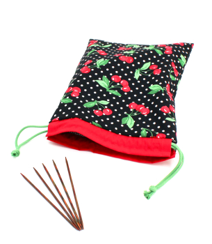 Preview: Projektbeutel / Handarbeitsbeutel mit Kordel Cherry Dot