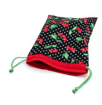 Preview: Projektbeutel / Handarbeitsbeutel mit Kordel Cherry Dot