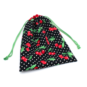 Projektbeutel / Handarbeitsbeutel mit Kordel Cherry Dot