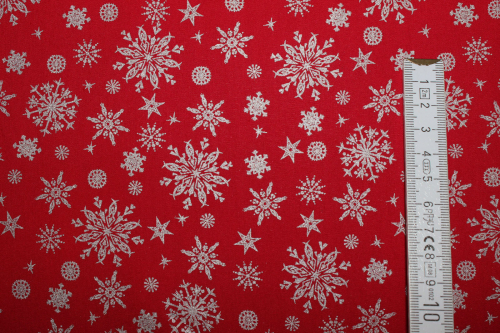 Preview: Baumwolle Schneeflockenzauber rot (10 cm)