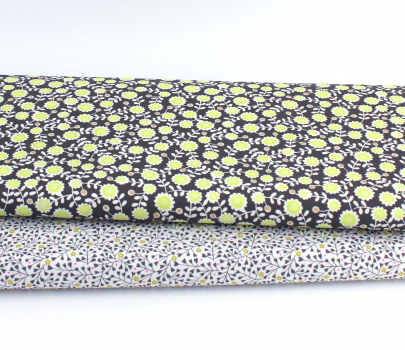 Preview: Designerbaumwollstoff Flowers neongelb (10 cm)
