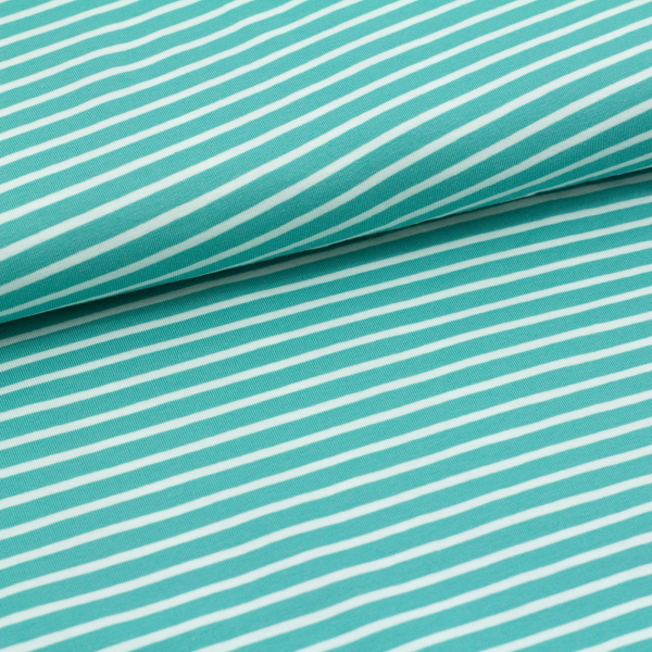 Ringeljersey Stoffonkel mint/weiß (10 cm)