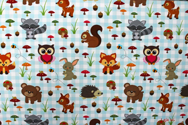 Jersey Waldtiere Vichy hellblau (10 cm)