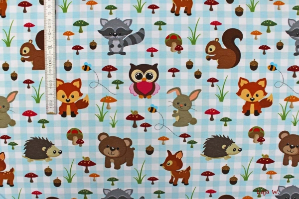 Jersey Waldtiere Vichy hellblau (10 cm)