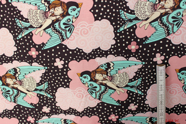 Stretch- Jersey  "Birds and fairy" (10 cm)