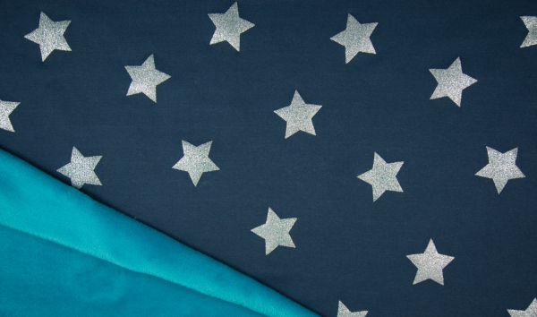 Alpenfleece/-sweat petrol mit Sternen silber (10 cm)