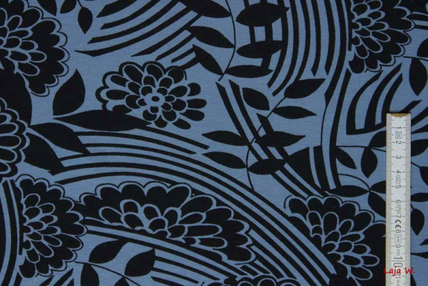 Stretch Jersey Malo Blumen blau (10 cm)
