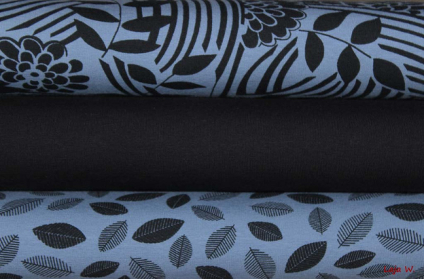 Stretch Jersey Malo Blumen blau (10 cm)