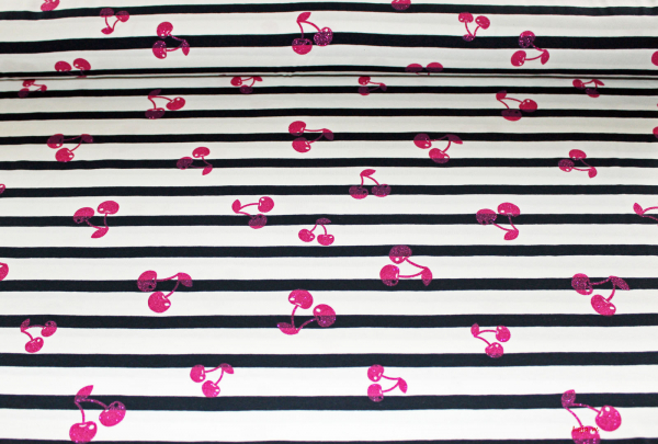 Stretch- Jersey "Glitzerkirschen" weiß (10 cm)