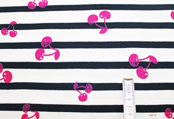 Stretch- Jersey "Glitzerkirschen" weiß (10 cm)