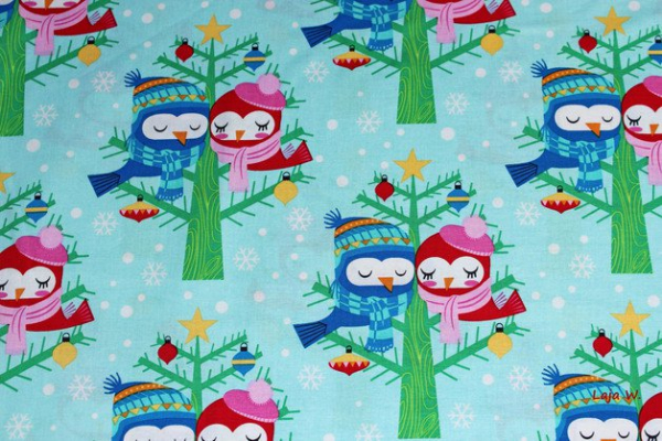 Designerbaumwolle Christmas Lovebirds auqa (10 cm)