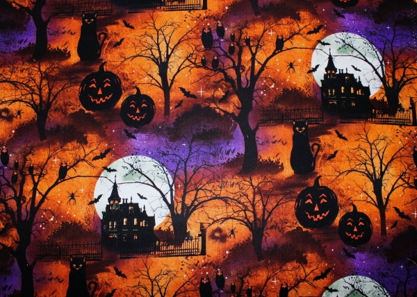 Designerbaumwollstoff Frightful night Scenic (10 cm)