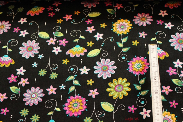 Baumwolle Blumen schwarz (10 cm)