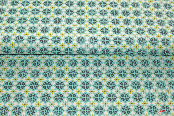 Baumwolle Emilie Blumen aqua/dunkelgrau usw. (10 cm)