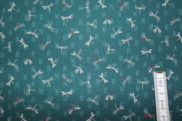 Taschenstoff mit Libellen petrol (10 cm)