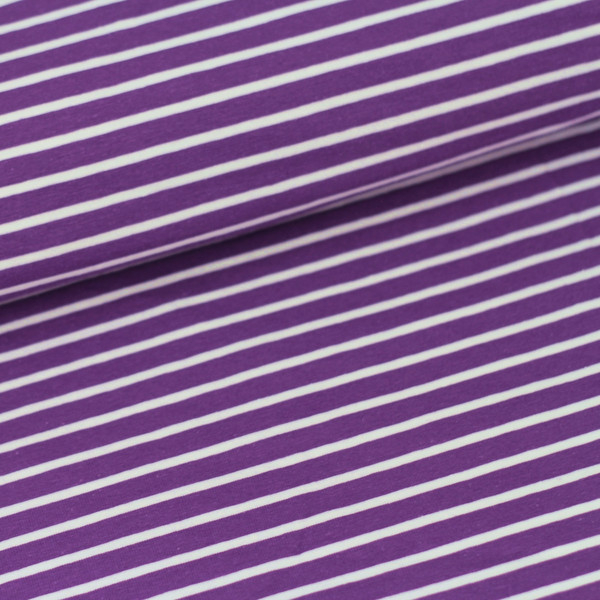 Ringeljersey Stoffonkel lila/weiß (10 cm)