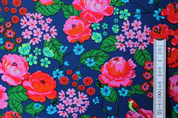 Baumwolle Rosengarten dunkelblau (10 cm)