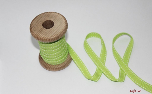 Ripsband Steppfaden lime/weiß (1 m)