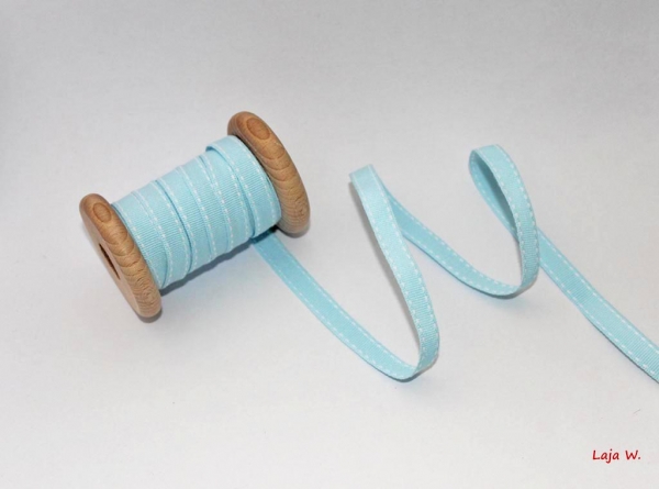 Ripsband Steppfaden hellblau/weiß (1 m)