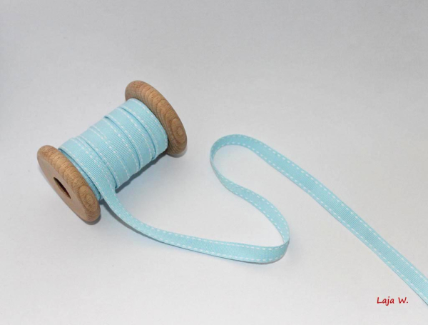 Ripsband Steppfaden hellblau/weiß (1 m)