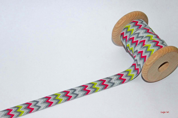 Webband Chevron grau/pink/grün/silber (1 m)