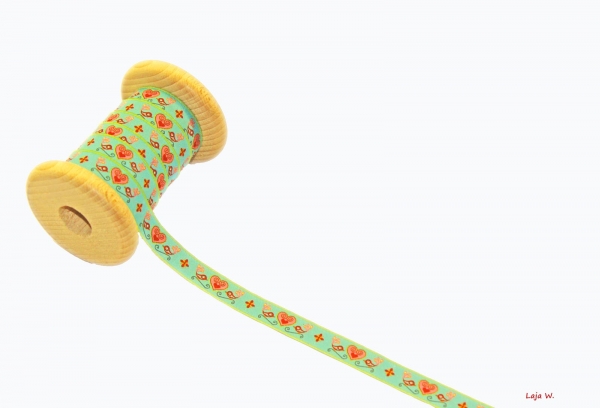 Webband Vögelchen türkis (1 m)