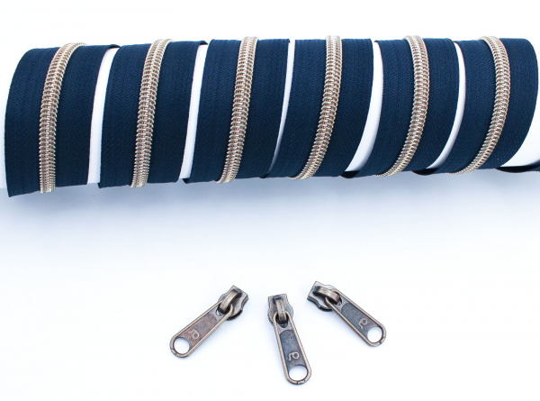 Endlosreißverschluss metallisiert nachtblau/messing-antik (1m)