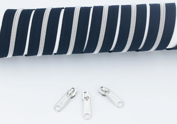 Endlosreißverschluss metallisiert nachtblau/ silber (1m)