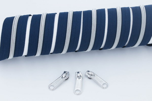 Endlosreißverschluss metallisiert marineblau/ silber (1m)