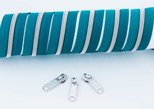 Endlosreißverschluss metallisiert petrol/ silber (1m)
