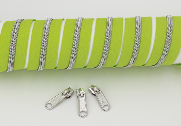 Endlosreißverschluss metallisiert frühlingsgrün/ silber (1m)