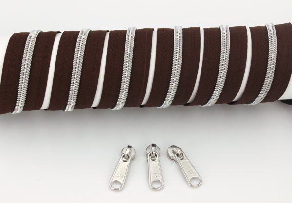 Endlosreißverschluss metallisiert dunkelbraun/ silber (1m)
