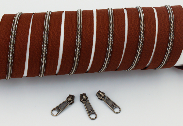 Endlosreißverschluss metallisiert schmal rehbraun/oxyd (1m)