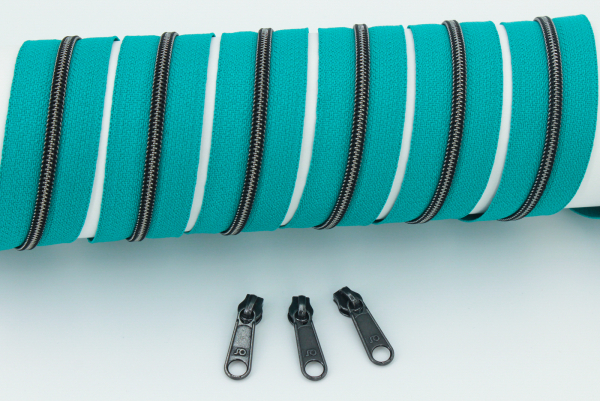 Endlosreißverschluss metallisiert schmal grünpetrol/titan (1m)