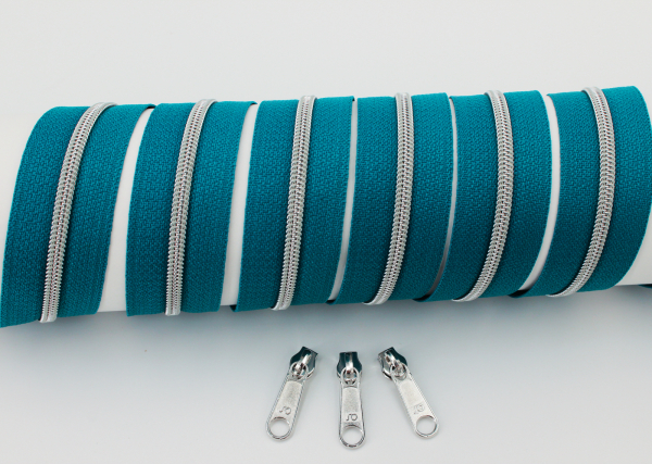 Endlosreißverschluss metallisiert schmal petrol/silber (1m)