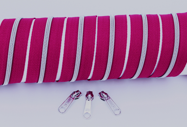 Endlosreißverschluss metallisiert schmal beere/silber (1m)