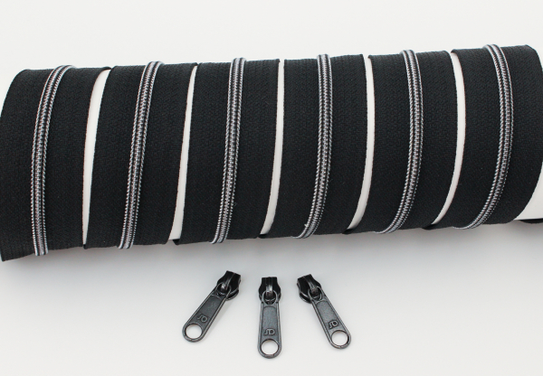 Endlosreißverschluss metallisiert schmal schwarz/titan (1m)
